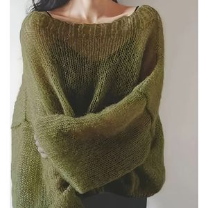 Plus Size, BK042435 Franse Stijl Groene Trui