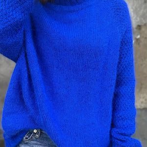 Ruiqiu Dames Mode Ribbed Lange Mouw Coltrui met Splicing Design