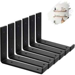 Industriële Schapbeugels voor Hout - 4mm/0.16in Dikke Zware Schapbeugels met Rand voor Planken, Zwarte Schapbeugels Vintage Metalen Schapbeugel