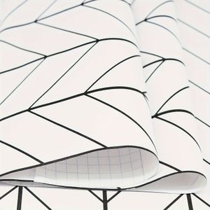 Zelfklevende Vormen en Strepen Vinyl Behang - Afneembaar en Waterdicht Plak en Plak Contactpapier - Veelzijdig Zwart-Wit Gestreept Ontwerp voor Keuken, Badkamer, Backsplash en Kasten - 1pc