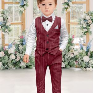 YIHAO Boys' 4-delige Formele Kledingset, Bestaande Uit Een Overhemd Met Lange Mouwen, Broek, Vest En Stropdas, Perfect Voor Formele Gelegenheden