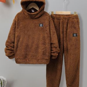 Jongens Winter Warme Schattige Beer Lange Mouwen Top + Outdoor Gepakte Broek Casual Tweedelige Set voor Medium tot Peuters, Ideaal voor Buiten