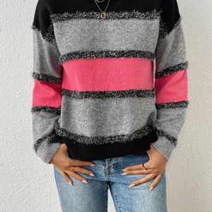 Elegante, gebreide pullover met ronde hals en geblokkeerde kleuren voor dames