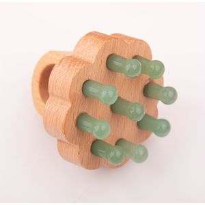 1pc Jade Massage Hoofd met Houten Handvat, Met Verschillende Kristallen voor Scalp Massager, Hoofd Fictie, Lichaam Acupunt Tool, Gua Sha, Ontspanningsapparaat, Haargroei