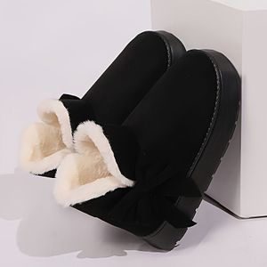 Vrouwen Eenvoudige En Schattige Indoor Slippers Met Een Strik, Pluche En Verdikt Voor Warmte, Lijkt Op Korte Laarzen.