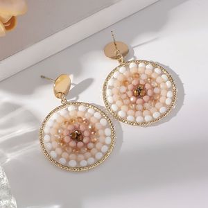 1 Pair Bohemian Vintage Round Beaded Gradient Color Stud Earrings, Handmade Ethnic Style Jewelry For Women' And Party Wear