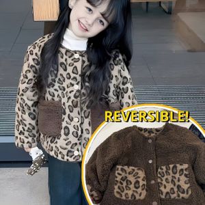 Meisjes Fleece-gevoerde Dubbelzijdige Luipaardprint Jas