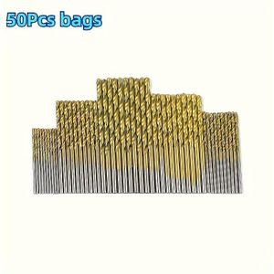 50pcs Set Of Titanium-coated Round Handle Steel Drill Bit Set For Daily Household Work, Special For Decorative Work