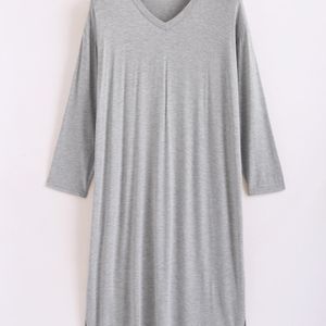 Heren Lange Knie-lange V-hals Modal Pyjama Met Lange Mouwen, Los En Comfortabel, Oversized Badjasjurk Pyjama, Zachte Kleur