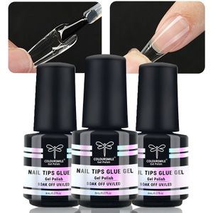 3 stuks Nagellaklijm Borstel voor Press-On Nagels & Kunstnagels, Supersterke Lijm voor Lange Nageltips (Uitharding Nodig), Blijft 28+ Dagen Zitten – Ideaal voor Nagelverlenging