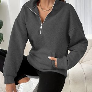Dames kleur half-zip drop schouder sweatshirt met rits