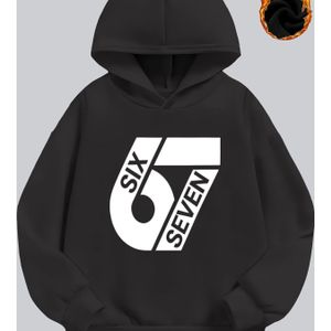 Rood Hooded Sweatshirt voor Jongens met Witte Nummer 6 Zeven ZES ZEVEN Graphic - Knusse Winterwarmte, Casual Pullover Hoodie voor Leeftijd 5-13