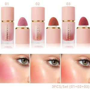 3-delige set HANDAIYAN Soft Pinch Liquid Blush - Natuurlijke, langhoudende gezichtscrème blush make-up, medium , berry & nude tinten, crème blush voor wangen