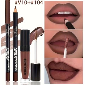 2-delige Lipliner & Lip Glaze Set - Matte Langhoudende Waterproof & Zweetbestendige Lipstick, Makkelijk aan te brengen, Natuurlijke Finish, Koraalkleur, voor Vrouwen, Volwassenen