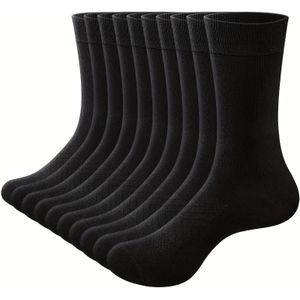 10 Paar Heren Bamboe Crew Sokken, Gezellige Zachte Zakelijke Sokken Kleur, Ademende Dagelijkse Heren Sokken Zwart Wit