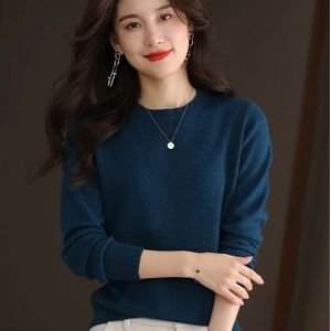 1pc Dames 100% Wol Crew Neck Lange Mouw Gebreide Trui, Casual Kleur Regular -Season Pullover