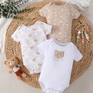 3-delige Baby Beer Borduur Romper Set, Korte Mouwen Bodysuit voor Jongens 0-9 Maanden, Geschikt voor Buitenactiviteiten