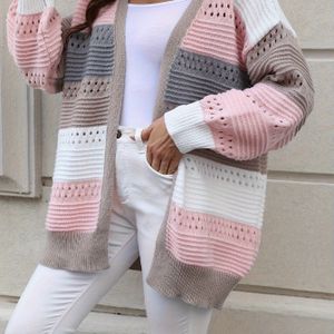 Plus Size, Oversized cardigan met kleurblokken en oogjesdetails