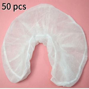 50st Witte Wegwerp U-Vormige Hoofdsteunhoezen - Elastische Non-Woven Stof, Perfect voor Massage & Gezichtssteun