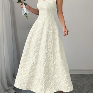 Vrouwen Midi Jurk met Brede Bandjes en Textuur Bloemenpatroon, Elegante en Verfijnde Pasvorm, Jeugdige en Veelzijdig, Verlengend, Paasjurk