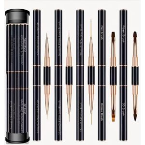 5-delige set met dubbelzijdige nagelkunstborstels, 2-in-1 met fijne lineren en borstels, inclusief nagelstudio penkapjes, hypoallergenen, voor precisieaanbrenging, nagelkunstbenodigdheden