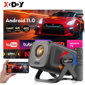 XGODY Native 1080P 11 Projector - 460 ANSI & Keystone, Ondersteuning 4K Decodering, Spraakbesturing, Wi-Fi/Draadloos/Bedraad Schermspiegeling, Ingebouwde App Store