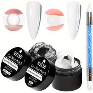 4-in-1 Stevige Gel Builder voor Nagels - Niet-Kleverig met Siliconen Mallen, Transparante & Roze Tinten, Geurloze Formule voor Thuis Salon Nagelverlengingen & Carving Art