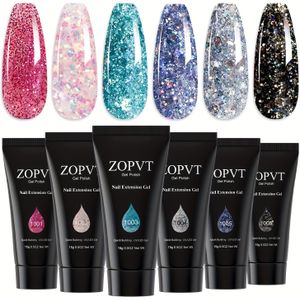 Polymer Nagelverlengingskit, 6-Kleuren Gellakset voor Beginners en Professionals – DIY Manicure Startpakket met Glanzende Verlenggels