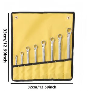 Offset Box Wrench Set, Metric, Set Of 8, 6-24mm, 60 Degree, Cr-, In Rolling Pouch Yellow Abrasion-resistant Canvas Bag Portable Tool Set Hand Tools Auto Repair Tools