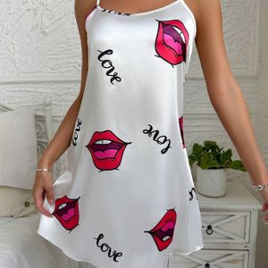 Damesmode / Spaghettibandjur / Lip Letter Print / Damesnachthemd / Slaapjurk / Lichtgewicht en comfortabel / Zacht en huidvriendelijk / Volwassen stijl