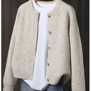 Beige Dames Cardigan Trui Jas - Zachte Winterjas met Lange Mouwen en Knoopsluiting aan de Voorkant, Losse Pasvorm Casual tot Formeel Bovenkleding