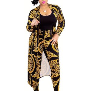 Grensoverschrijdende Exclusieve Lange Mouwen Gedrukte Cape en Leggingenset - Trendy Europese Dameskleding