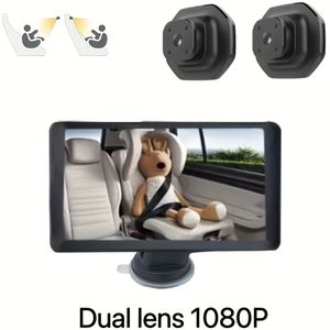 Geüpgrade achtermonitor, dubbele camera's, nieuwe 1080P babymonitor, 5-inch IPS-scherm, autocamera voor , huisdieren, baby, enz