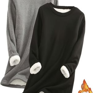 Nieuwe fleece-gevoerde top voor herfst en winter voor dames, fleece-warmste top van twee delen met middelbare lengte
