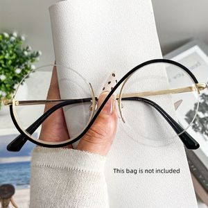 Minimalistische stijl, ronde metalen halfframe modebrillen voor vrouwen en mannen, heldere lenzen, veelzijdige dagelijkse dracht, PC-lens, metalen frame, geen versieringen, brillen