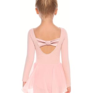 Meisjes Balletjurk met Lange Mouwen en Strik op de Rug - Kleur Chiffon Tutu Jurk voor Dans, Gymnastiek & Optredens, Driehoekige Basis, Zuivere Kleur