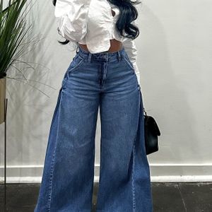 Elegante wijde pijpen met meerdere zakken - Stretchy polyester stof, stijl, casual jeans|Gescheurde denim|Polyester stof