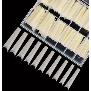 Set van 240 stuks lange vierkante nageltips - Transparante glanzende afwerking, Franse platte kop doodskiststijl, Half bedekkende extra lange nageltips voor vrouwen - Natuurlijke kleur