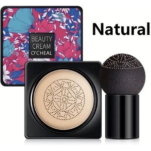 Air Cushion Paddenstoelkop Puff Foundation & Concealer - Natuurlijke Plantenformule, Vlekkeloze Lichtgewicht Volledige , 12-Uur Hydraterende Oliecontrole, Nude Tinten voor Alle Huidtinten