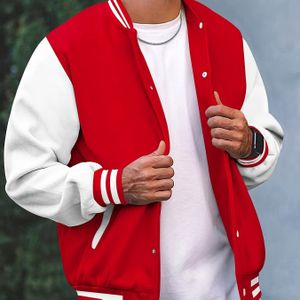 Heren Contrastkleur Lichtgewicht Baseballjack, Getextureerd, Casual, Schoolteamstijl, Lente/Herfst, Kerstcadeau voor Mannen