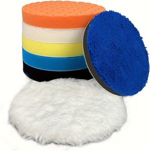 7-delige Polijstpads 6 inch, Auto Compound Polijstspons Pads en Gebreide Snijpolijstpad Kit Geschikt voor 150mm Achterplaat, Autopolijsten en Waxen