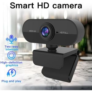 Slimme HD-webcam met microfoon, 1080P Volledige HD Videokonferentiecamera, Tweerichtingsintercom, , , Zwart, Hoogdefinitieve streaming voor werk, klaslokaal of vergaderingen, Webcam voor pc