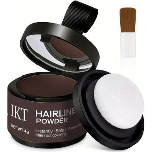 IKT Unisex Haarlijnpoeder - Instant Wortelconcealer voor Dunner Wordend Haar, Natuurlijke Finish, Plastic Poeder Formaat, Haarstijl, Inclusief Sponge Applicator, Draagbare Maat