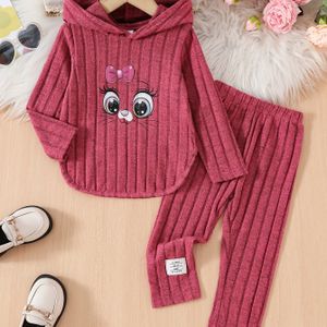 2 stuks Boho Style Peuter Hoodie en Broek Set, Polyester & Spandex Blend, Dierenpatroon, Applicatie Detail, Skinny Fit, met Herfst/Winter Outfit voor Kinderen (Leeftijd 12 & Onder), voor Buiten