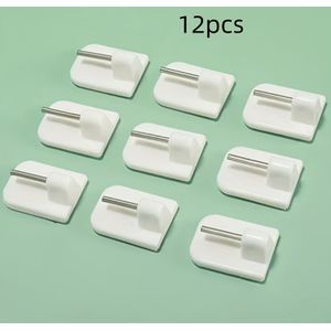 12st Eenvoudig te Installeren Zelfklevende Haken - Compact, Multifunctioneel voor Handdoeken, Gordijnen & Meer - Duurzaam PP Materiaal, Wit