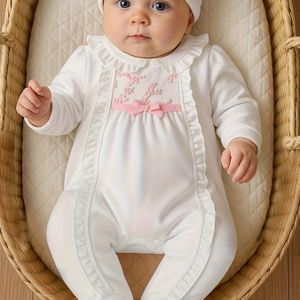 2 stuks Baby Prachtige Decoratieve Strik Jumpsuit, Lange Mouwen, Pasvorm, Kleur, Poppenkraag, Zonder Riem, Mouwen, Pasvorm, Lange Lengte, voor Meisjes, Lente/Herfst, voor Buiten