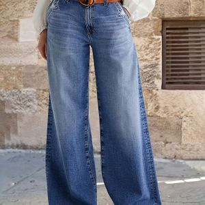 Vrouwen's High-Waist Rechte Jeans - Lichtblauw Gewassen Denim, Casual Pasvorm met Bruine Riem, , High Waisted Jeans, Comfortabele Mode, Duurzaam Stof