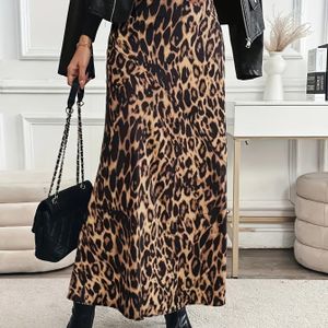 Plus Size Vrouwen'S Stijlvolle Hoge Taille Luipaard Print Lange Rok