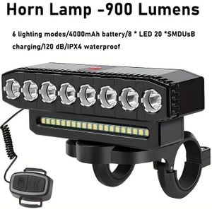Front Bike Light With 6 Lighting , 8 Leds + 20 Smds, Ipx4, 120b Bell, 4000mah Battery, Usb Charging Bicycle Headlight Set