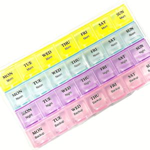 1pc Colorful 28-compartment Pill Organizer - Portable, Plastic With Day & Time Labels (sun-sat), 0.98x4.72 Inches - Daily Medication Management, For Easy Visibility, Pill Box